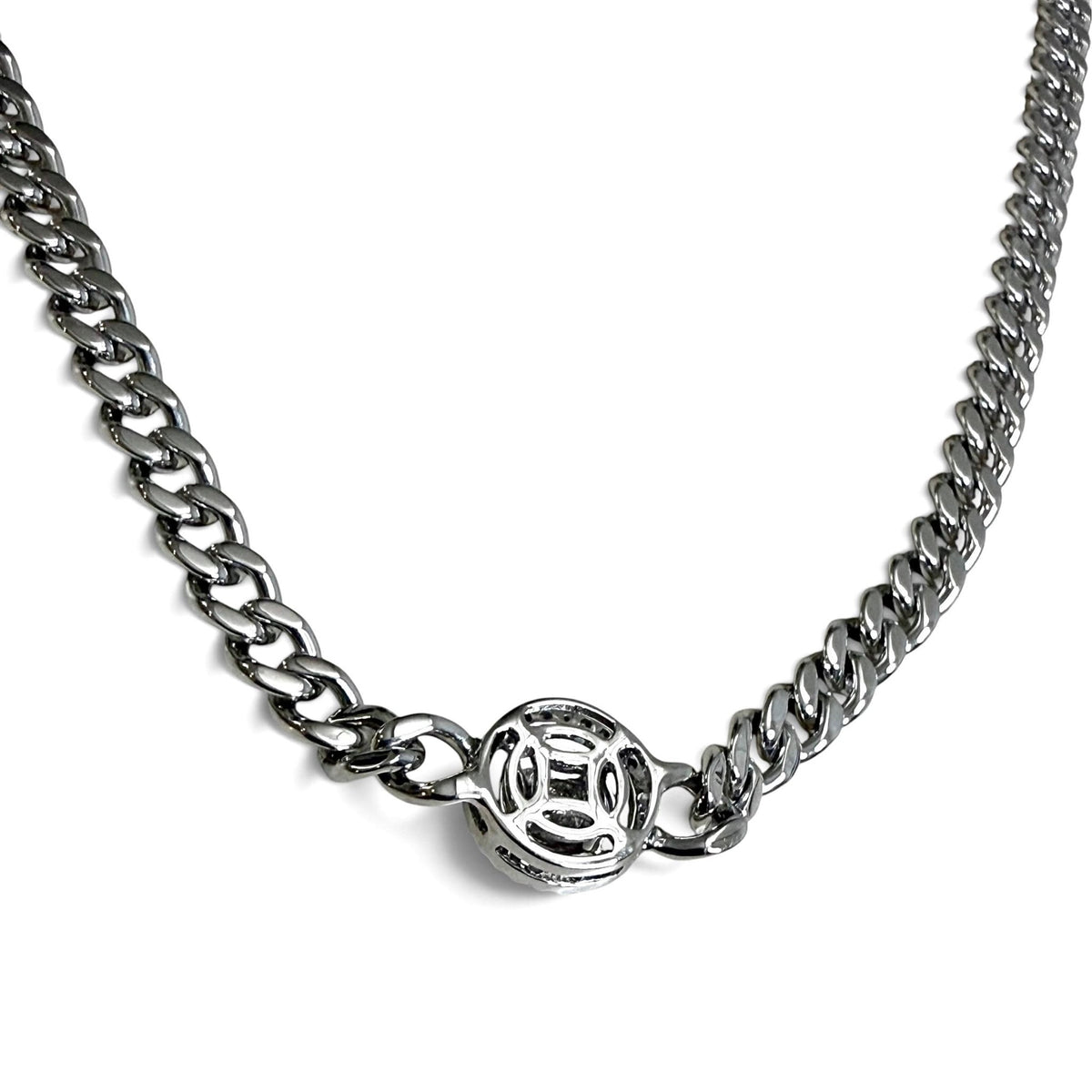 ZYDO Italy "Ti Adoro" 18K White Gold Diamond Cluster Halo Curb Chain Necklace - WeilJewelry