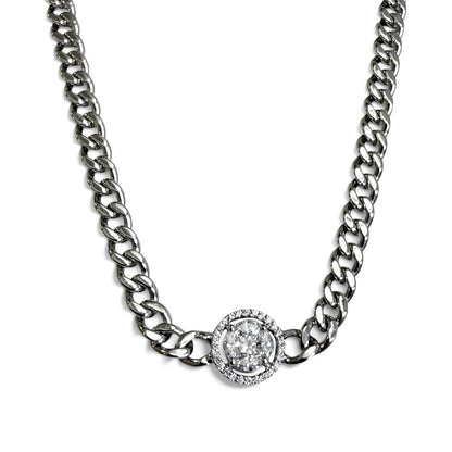 ZYDO Italy "Ti Adoro" 18K White Gold Diamond Cluster Halo Curb Chain Necklace - WeilJewelry