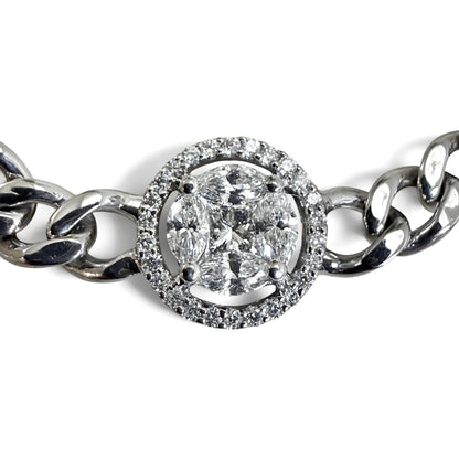 ZYDO Italy "Ti Adoro" 18K White Gold Diamond Cluster Halo Curb Chain Necklace - WeilJewelry