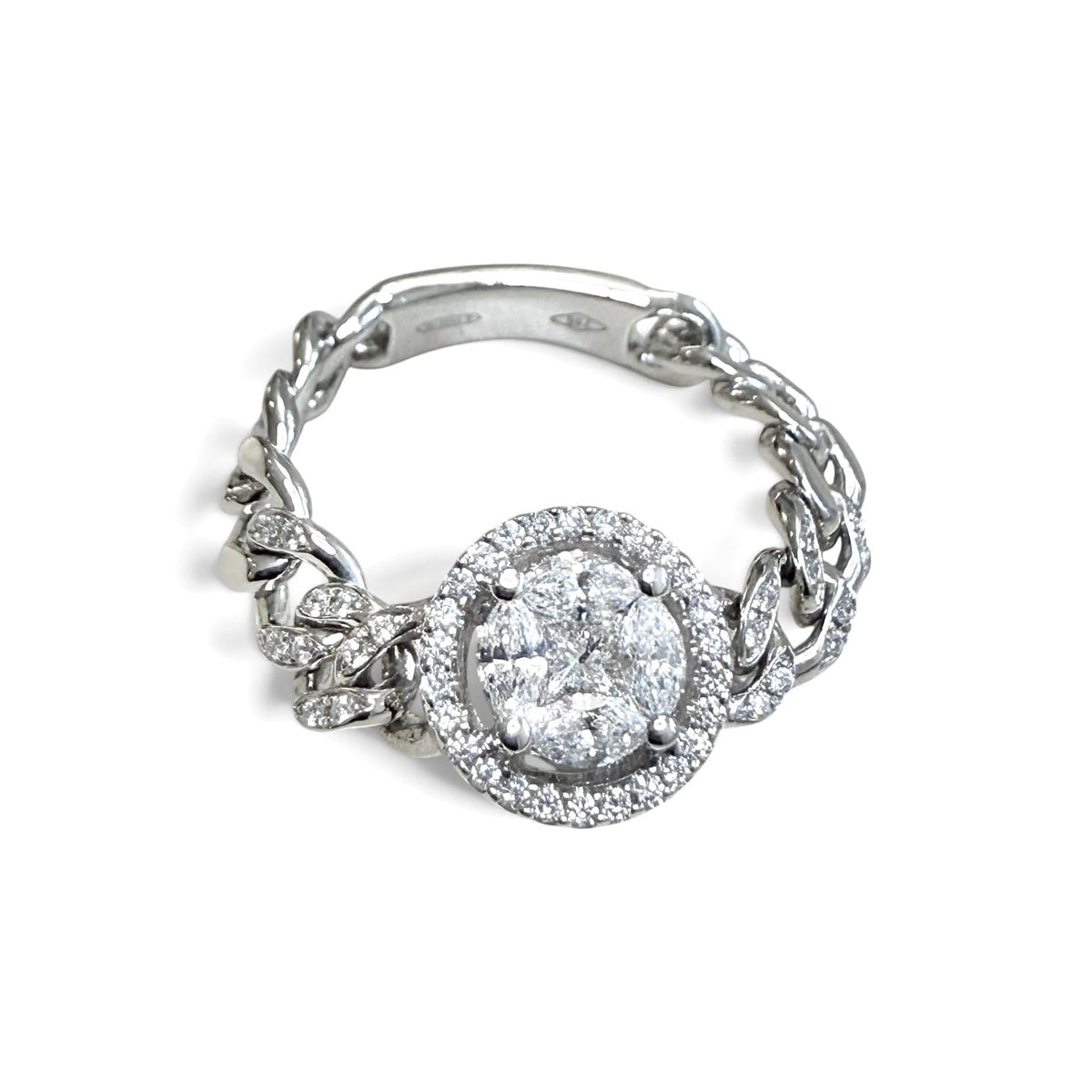 ZYDO Italy “Ti Amo” 18K White Gold Natural Diamond Illusion-Set Cluster Halo Ring - WeilJewelry