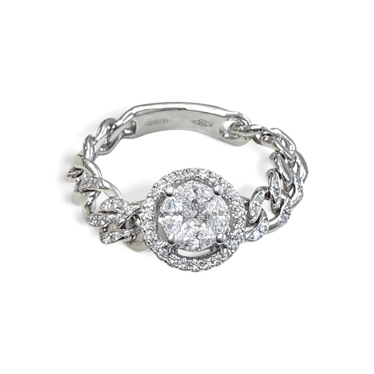 ZYDO Italy “Ti Amo” 18K White Gold Natural Diamond Illusion-Set Cluster Halo Ring - WeilJewelry