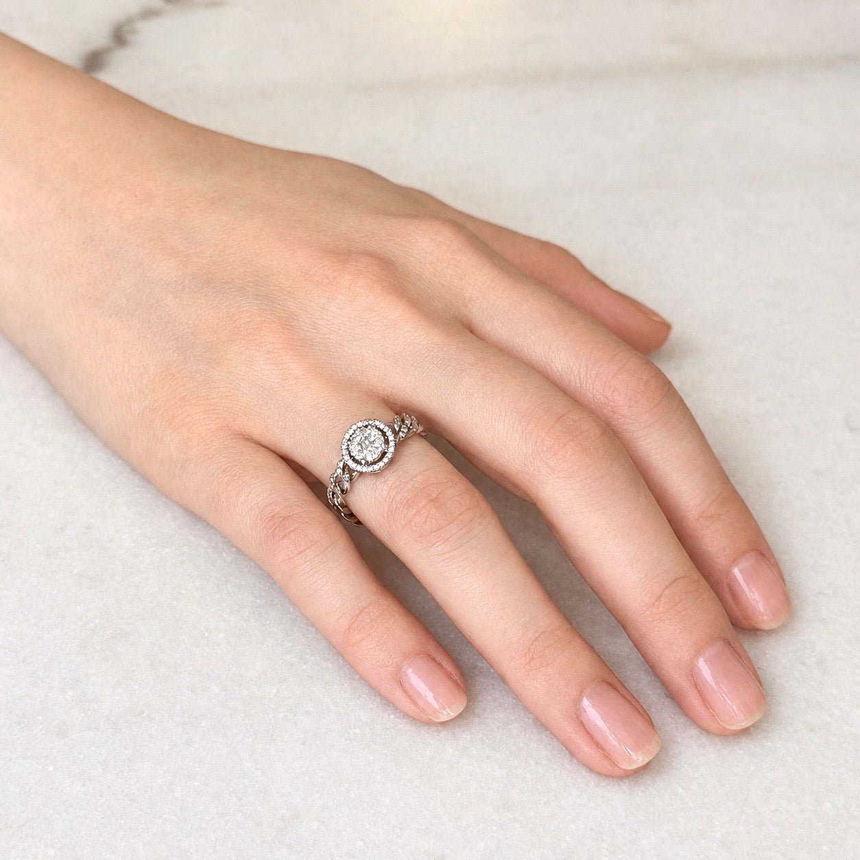 ZYDO Italy “Ti Amo” 18K White Gold Natural Diamond Illusion-Set Cluster Halo Ring - WeilJewelry