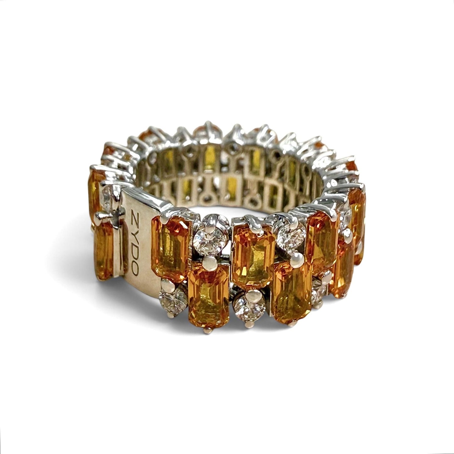 ZYDO Italy "Tramonti Infiniti" 18K White Gold Orange Sapphire & Diamond Eternity Band - WeilJewelry