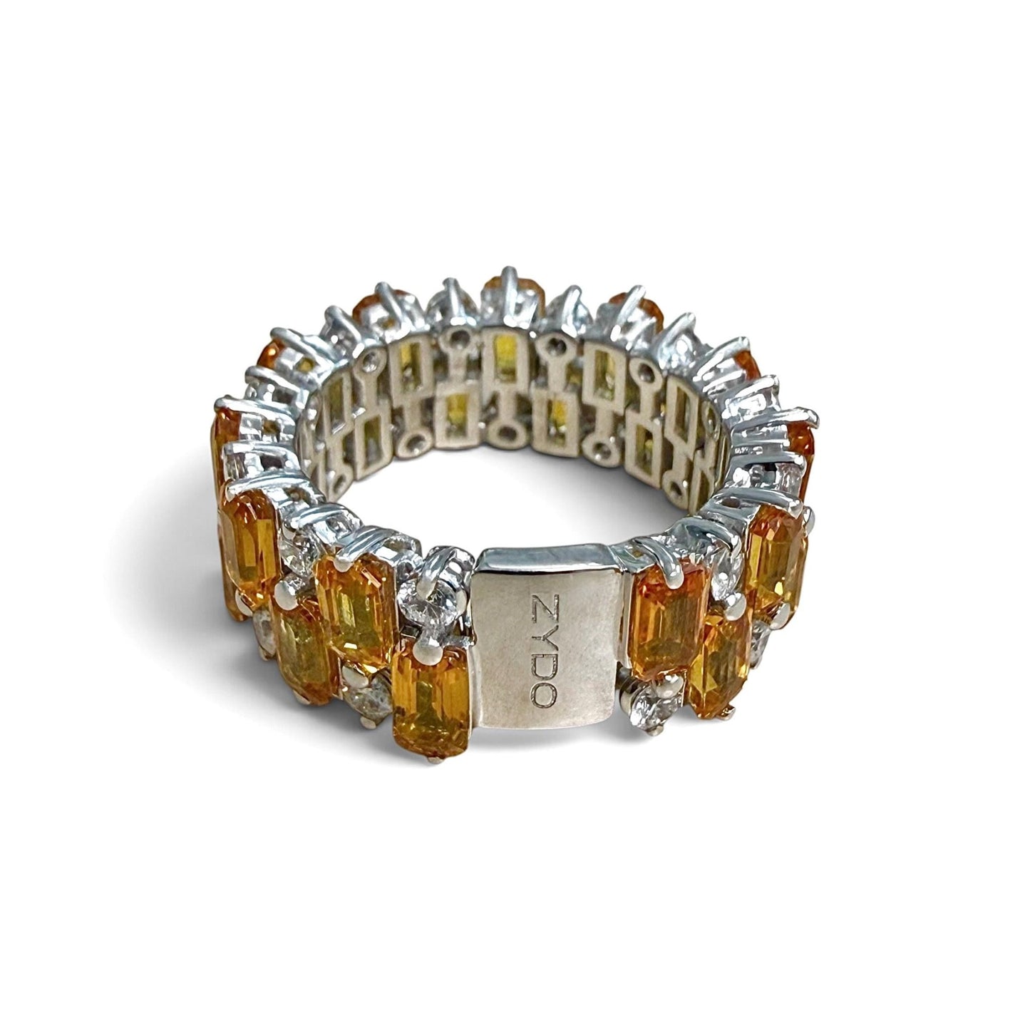ZYDO Italy "Tramonti Infiniti" 18K White Gold Orange Sapphire & Diamond Eternity Band - WeilJewelry
