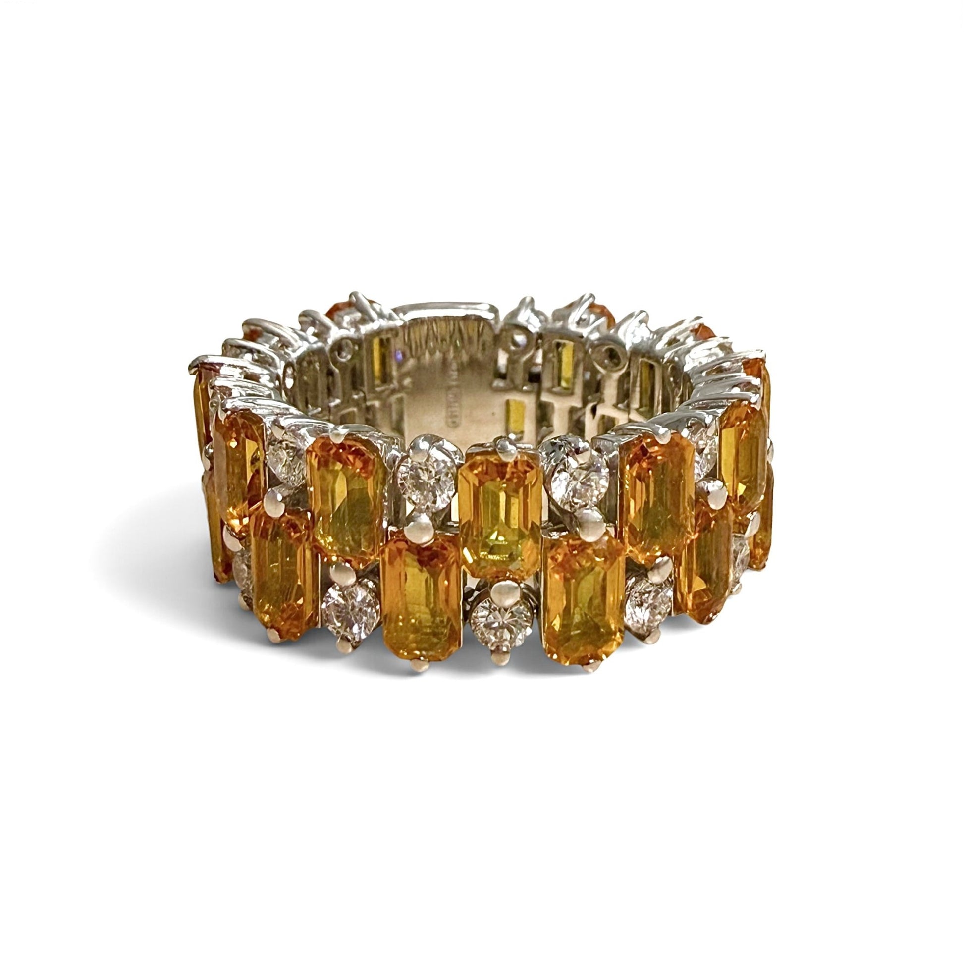 ZYDO Italy "Tramonti Infiniti" 18K White Gold Orange Sapphire & Diamond Eternity Band - WeilJewelry