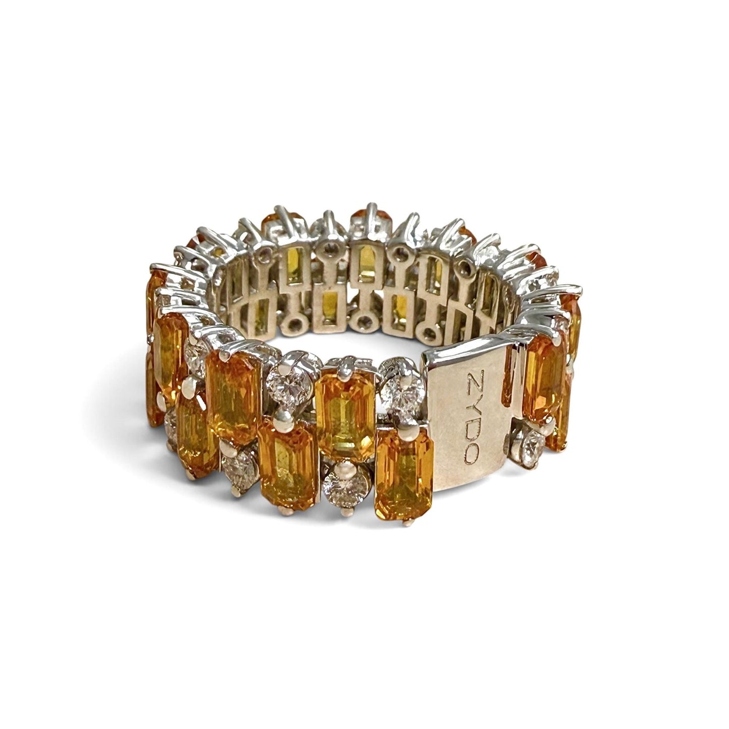 ZYDO Italy "Tramonti Infiniti" 18K White Gold Orange Sapphire & Diamond Eternity Band - WeilJewelry