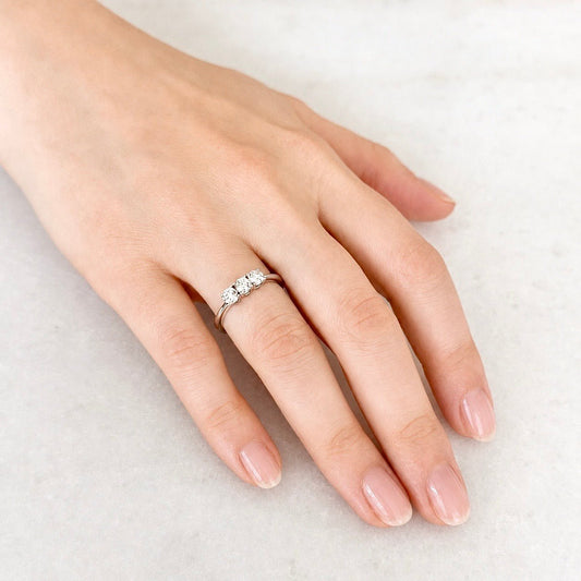 ZYDO Italy “Tre Tesori” 18K White Gold 0.62 CT Natural Diamond Three Stone Ring - WeilJewelry