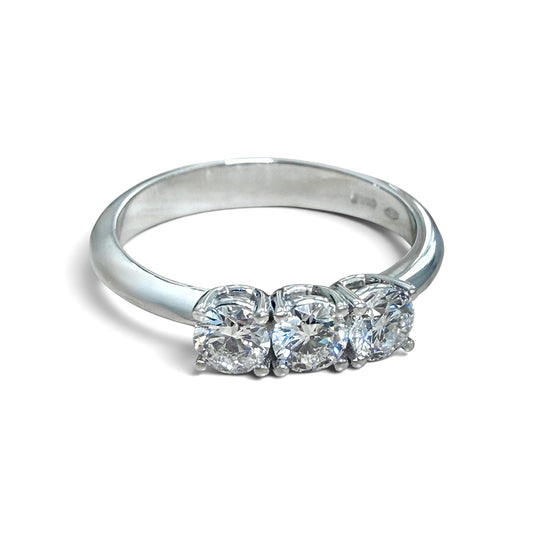 ZYDO Italy “Tre Tesori” 18K White Gold 0.62 CT Natural Diamond Three Stone Ring - WeilJewelry