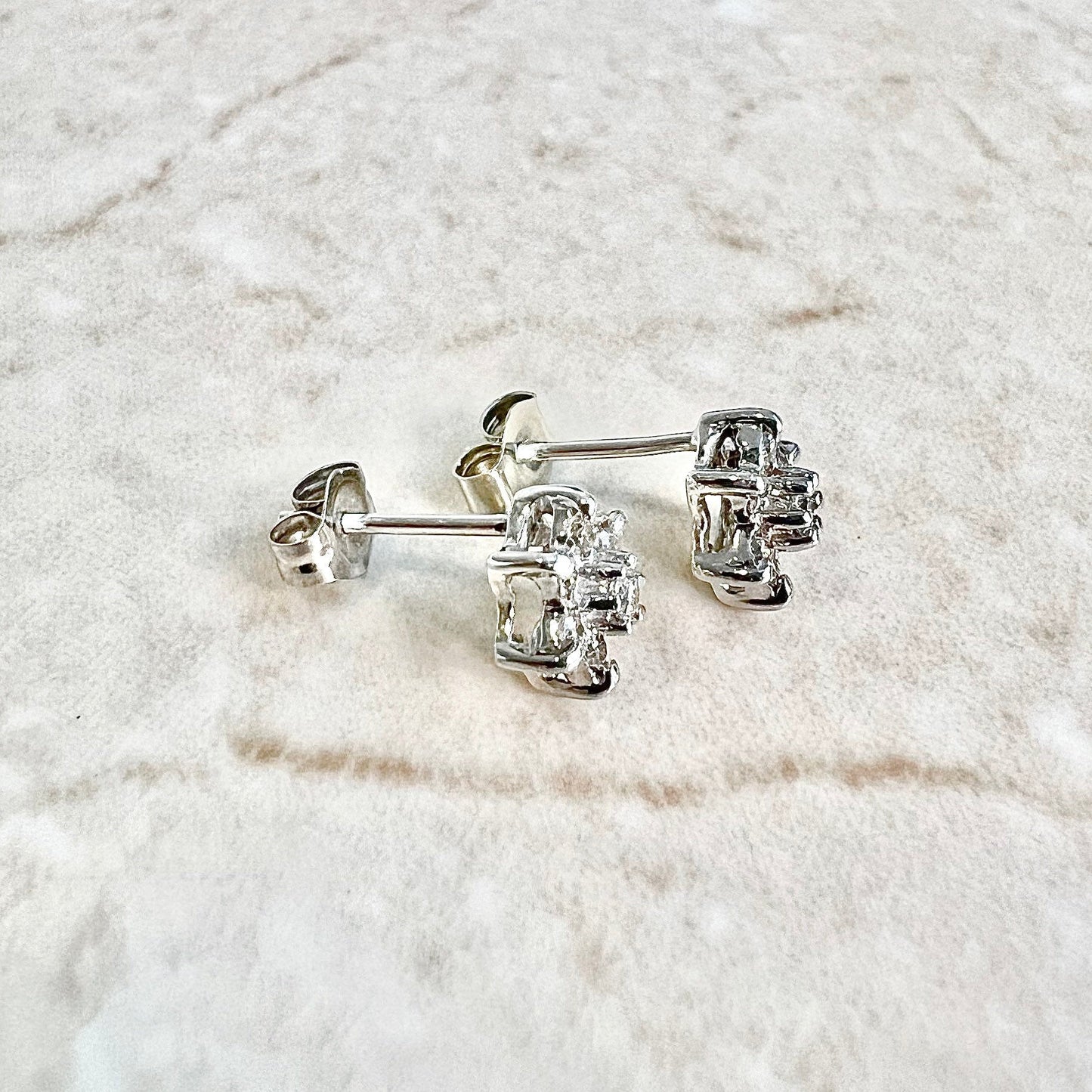 10 & 14 Karat White Gold Diamond Cluster Stud Earrings - WeilJewelry