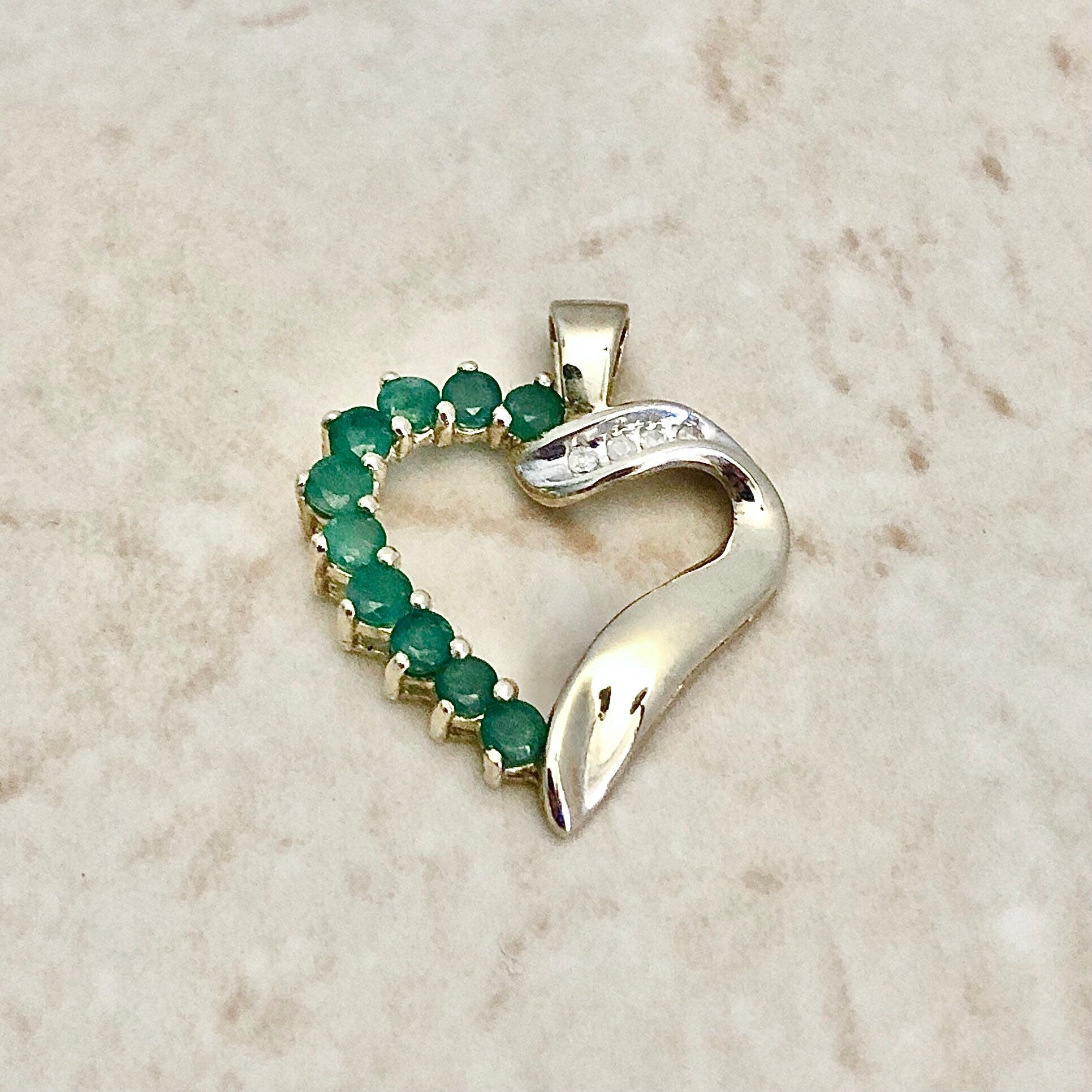 10 Karat Emerald & Diamond Heart Pendant - WeilJewelry