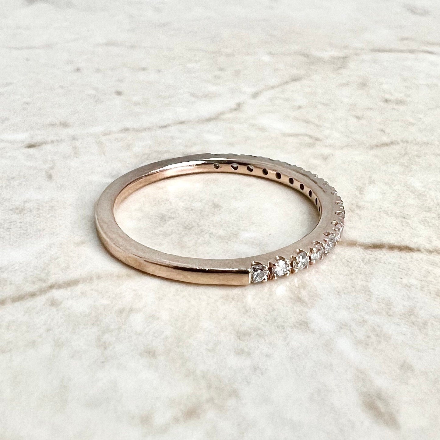 10K Half Eternity Diamond Band Ring - Rose Gold Wedding Band - Prong Set Band - Anniversary Ring - Diamond Wedding Ring - Best Gifts For Her