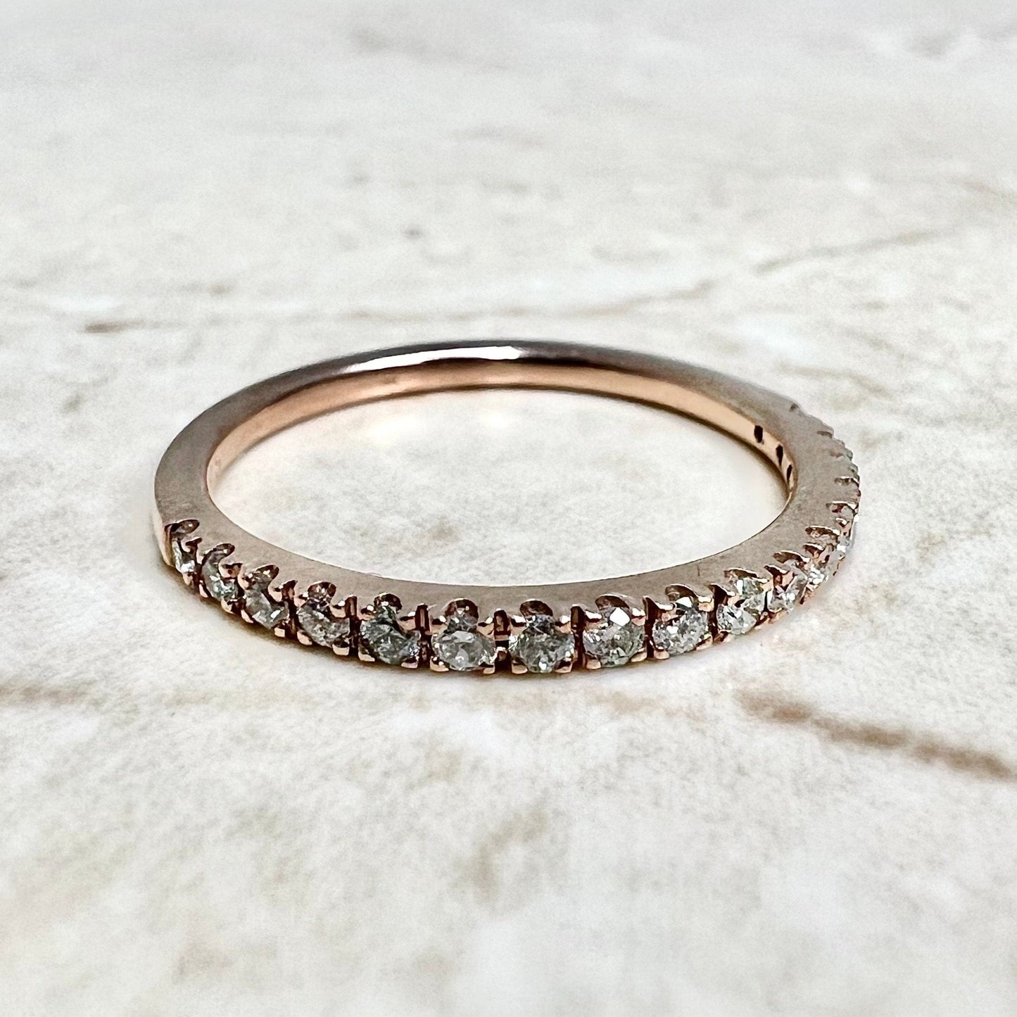 10K Half Eternity Diamond Band Ring - Rose Gold Wedding Band - Prong Set Band - Anniversary Ring - Diamond Wedding Ring - Best Gifts For Her