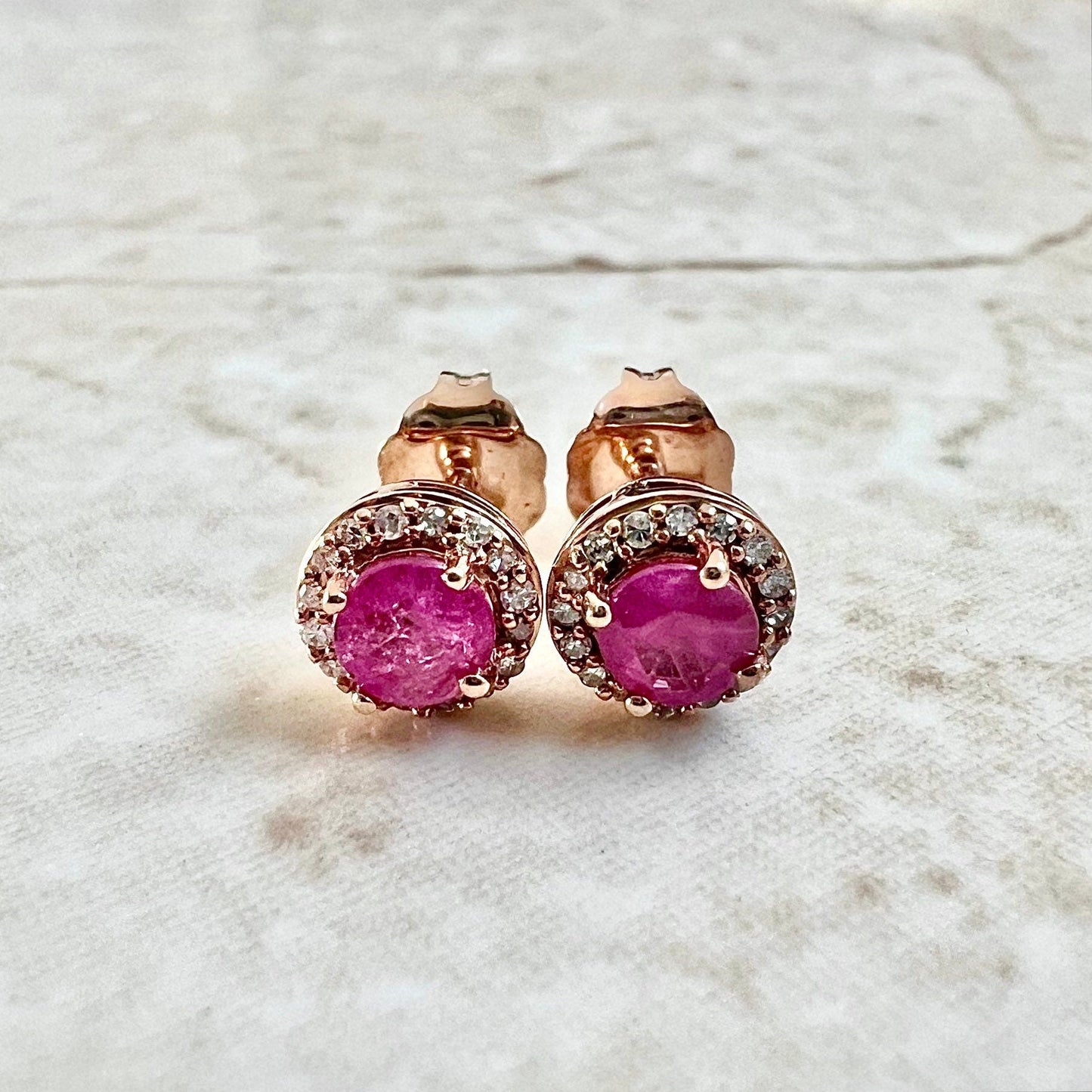 10K Round Ruby Halo Stud Earrings - Rose Gold Ruby Studs - Gold Ruby Earrings - Genuine Ruby Halo Earrings - Best July Birthstone Gift