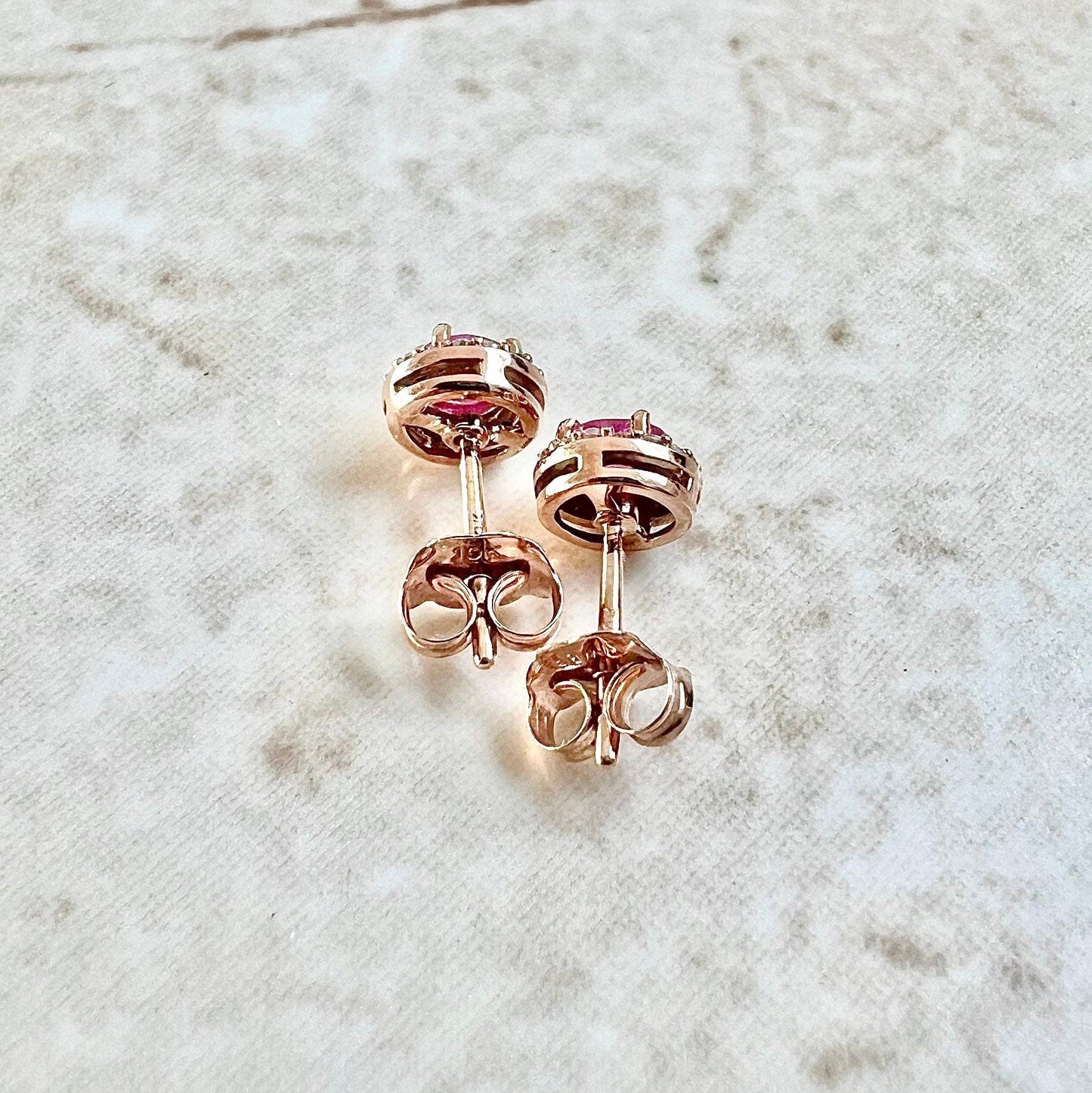 10K Round Ruby Halo Stud Earrings - Rose Gold Ruby Studs - Gold Ruby Earrings - Genuine Ruby Halo Earrings - Best July Birthstone Gift