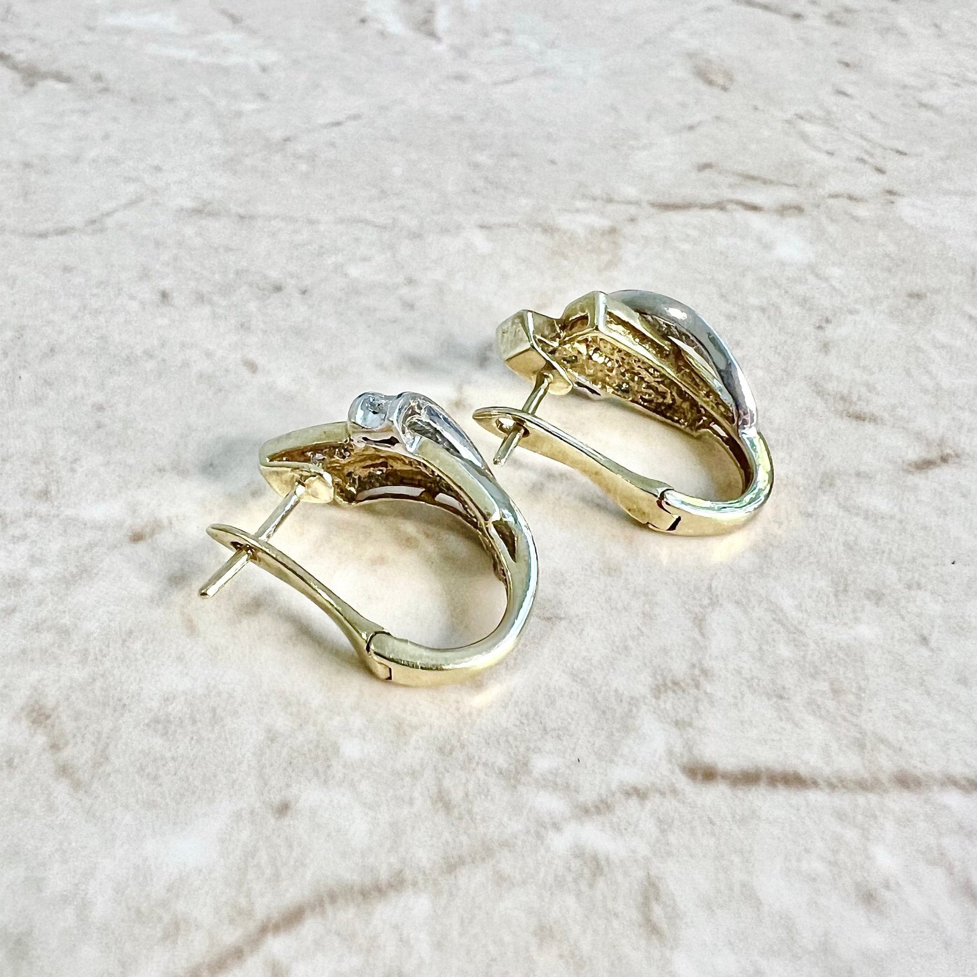 10K Diamond Huggie Hoop Earrings 0.30 CTTW - Two Tone Gold Diamond Earrings - Crossover Hoop Earrings - Huggie Earrings - Best Gifts For Her