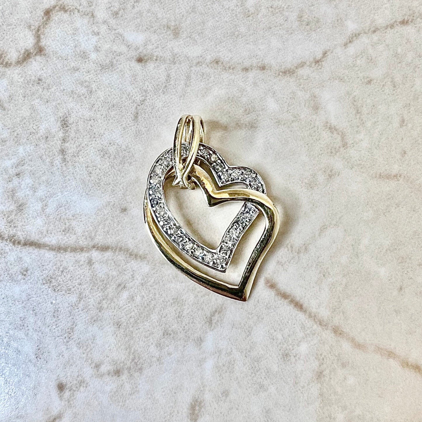 10K Diamond Heart Pendant Necklace - 2 Tone Gold Diamond Pendant - Heart Necklace - Solid Gold Necklace - Birthday Gift - Best Gifts For Her