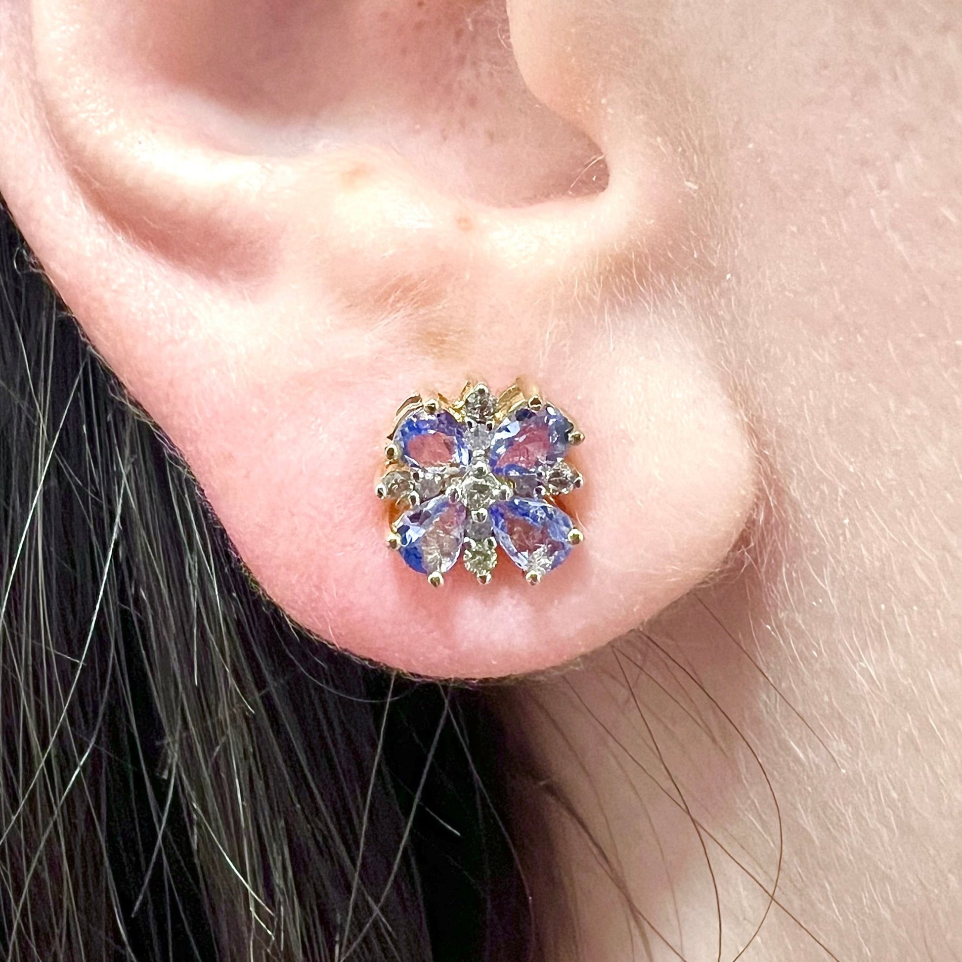 10 Karat Two-Tone Tanzanite Flower Stud Earrings - WeilJewelry
