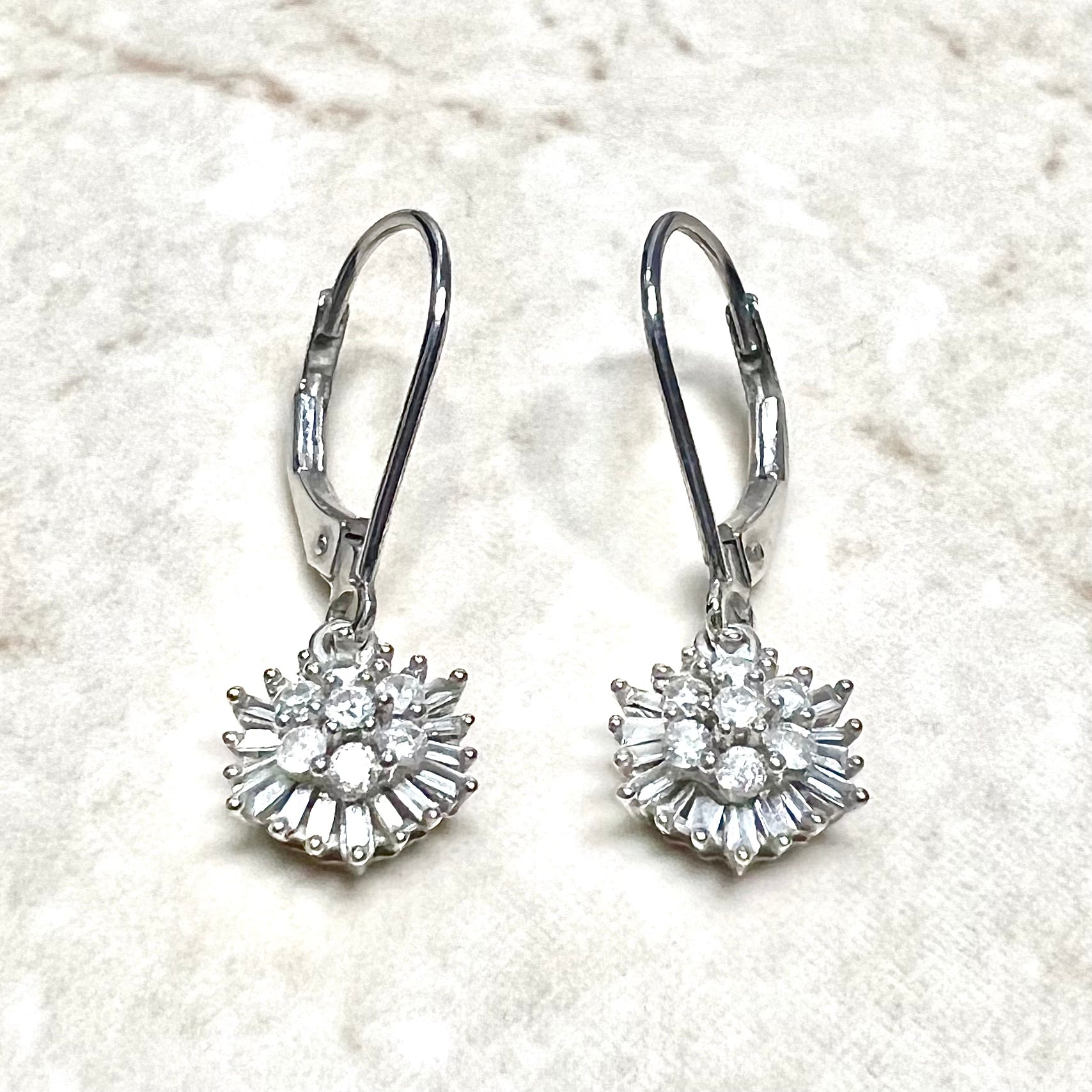 10 Karat White Gold 1/2 Carat Diamond Cluster Dangle Earrings - WeilJewelry