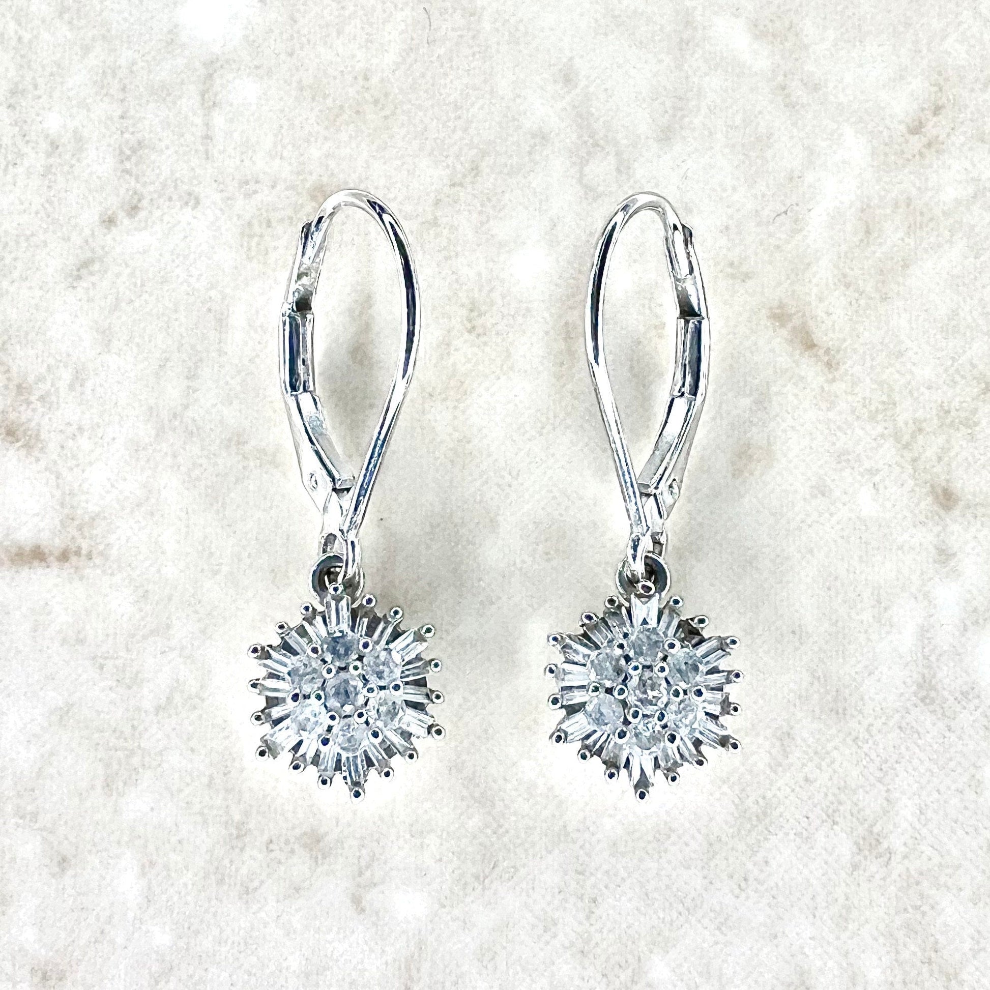 10 Karat White Gold 1/2 Carat Diamond Cluster Dangle Earrings - WeilJewelry