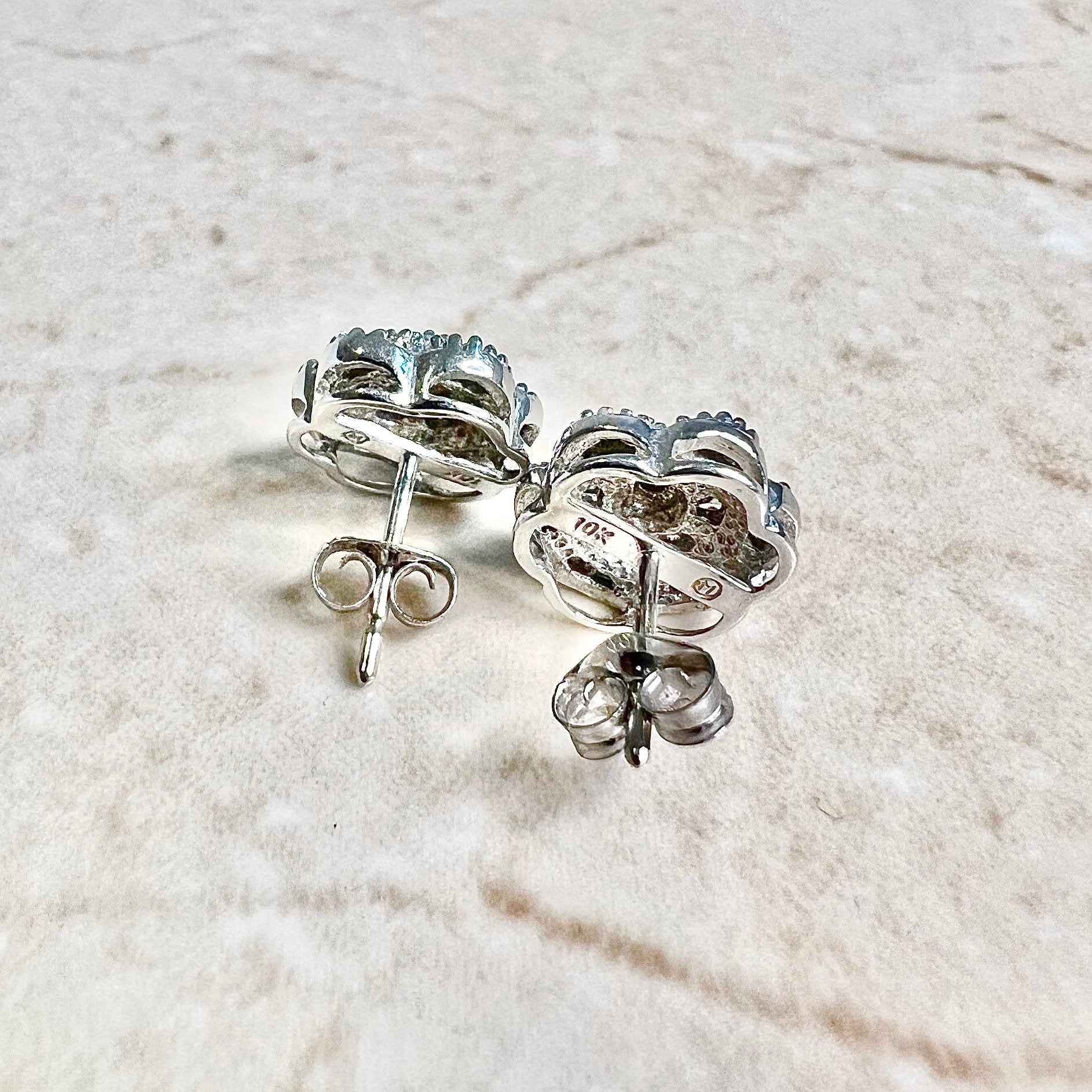 10K Diamond Cluster Stud Earrings 0.35 CTTW - 10K White Gold Diamond Studs - Diamond Halo Earrings - Anniversary Gift - Best Gifts For Her