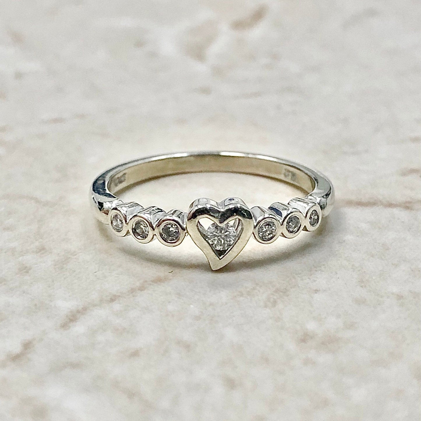 Vintage 10K Heart Diamond Ring - White Gold Ring - Heart Ring - Promise Ring - Anniversary Ring - Valentine’s Day Gift - Best Gifts For Her