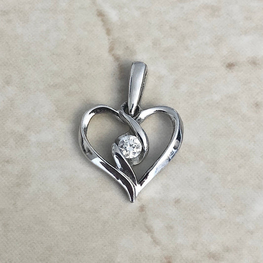 10 Karat White Gold Diamond Solitaire Heart Pendant - WeilJewelry