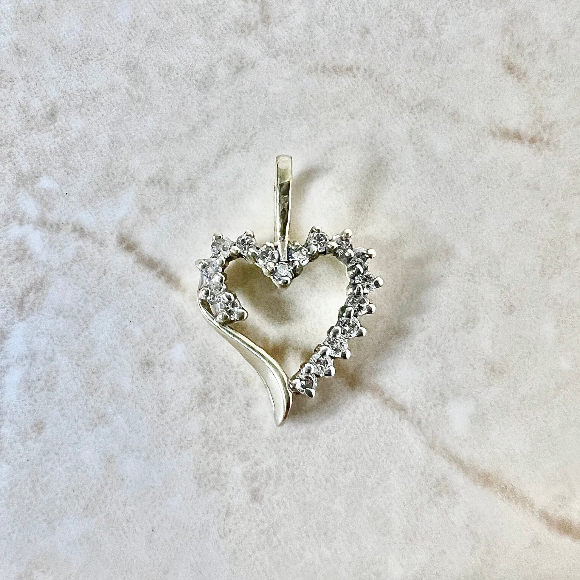 10K Diamond Heart Pendant Necklace - Yellow Gold Diamond Pendant - Gold Heart Necklace - Birthday Gift - Valentine’s Day Gift For Her