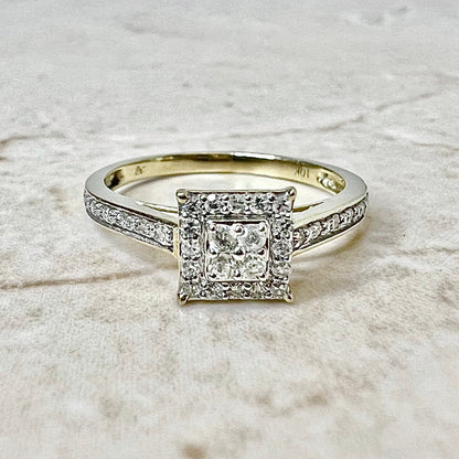 10K Pave Diamond Halo Ring - Yellow Gold Diamond Promise Ring - Wedding Ring - Engagement Ring - Diamond Cluster Ring - Best Gifts For Her