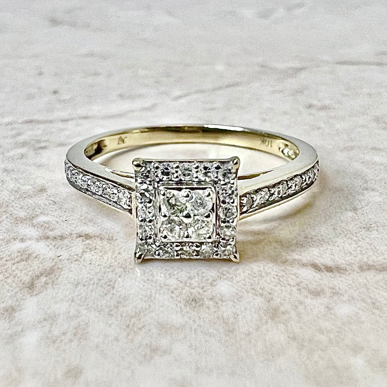 10K Pave Diamond Halo Ring - Yellow Gold Diamond Promise Ring - Wedding Ring - Engagement Ring - Diamond Cluster Ring - Best Gifts For Her