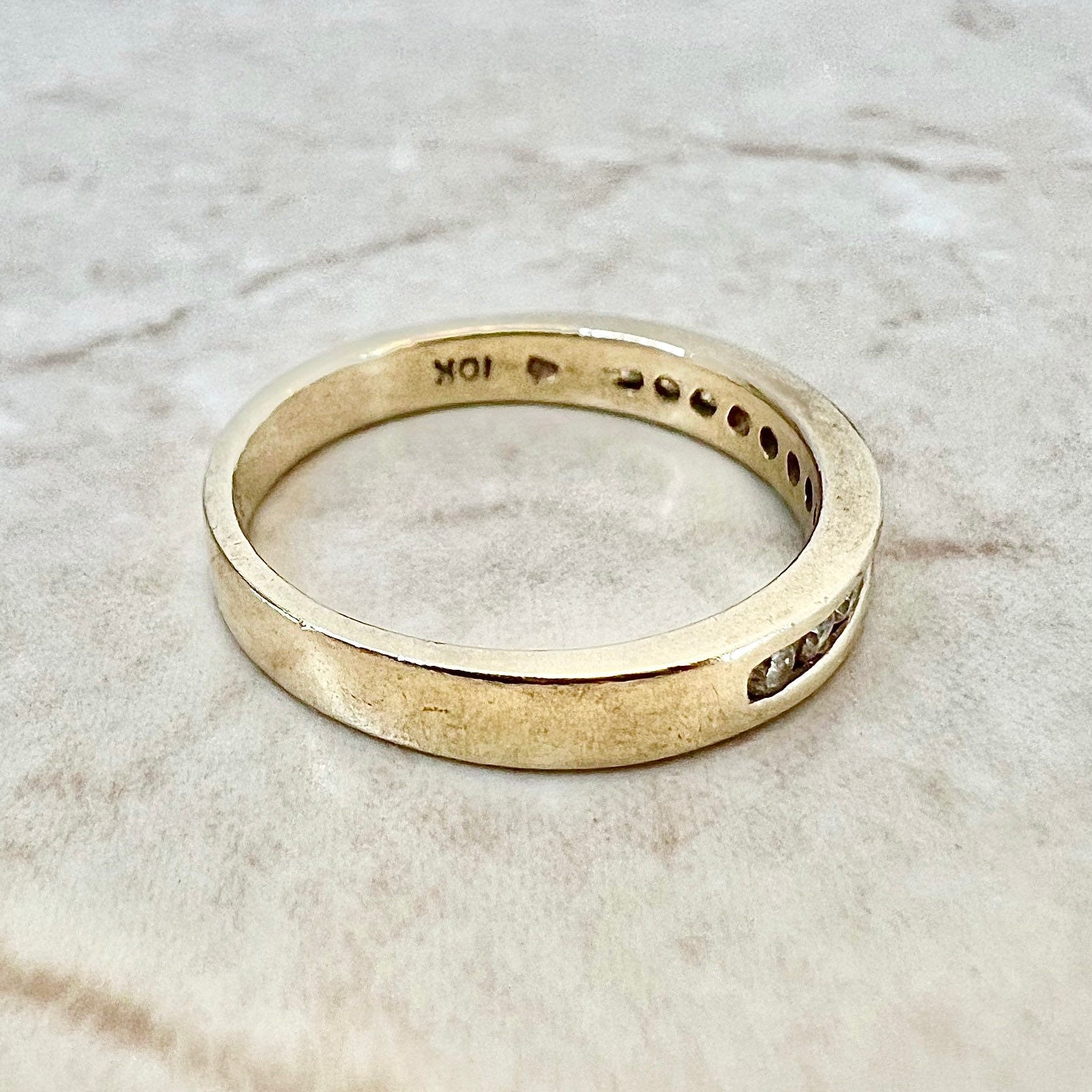 10K Half Eternity Diamond Band Ring - Yellow Gold Wedding Band - Channel Set Band - Anniversary Ring - Birthday Gift - Best Gift For Her