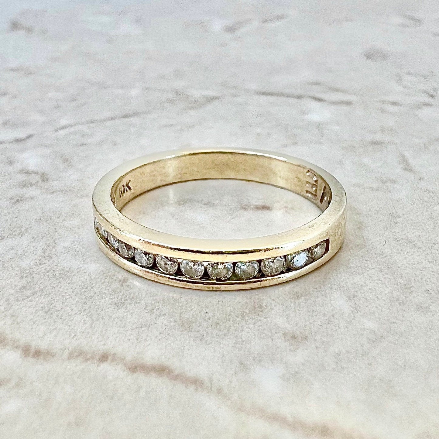10K Half Eternity Diamond Band Ring - Yellow Gold Wedding Band - Channel Set Band - Anniversary Ring - Birthday Gift - Best Gift For Her