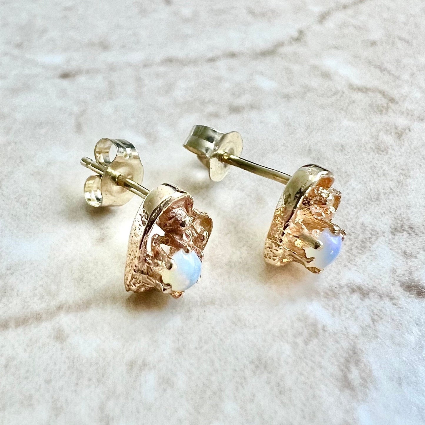 10K Opal Stud Earrings - Yellow Gold Opal Earrings - Opal Jewelry - Opal Heart Earrings - October Birthstone Earrings - Best Gifts For Her