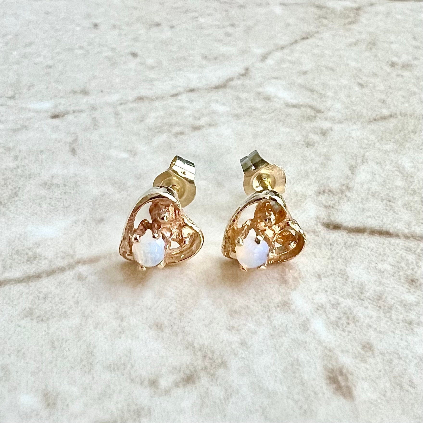 10K Opal Stud Earrings - Yellow Gold Opal Earrings - Opal Jewelry - Opal Heart Earrings - October Birthstone Earrings - Best Gifts For Her