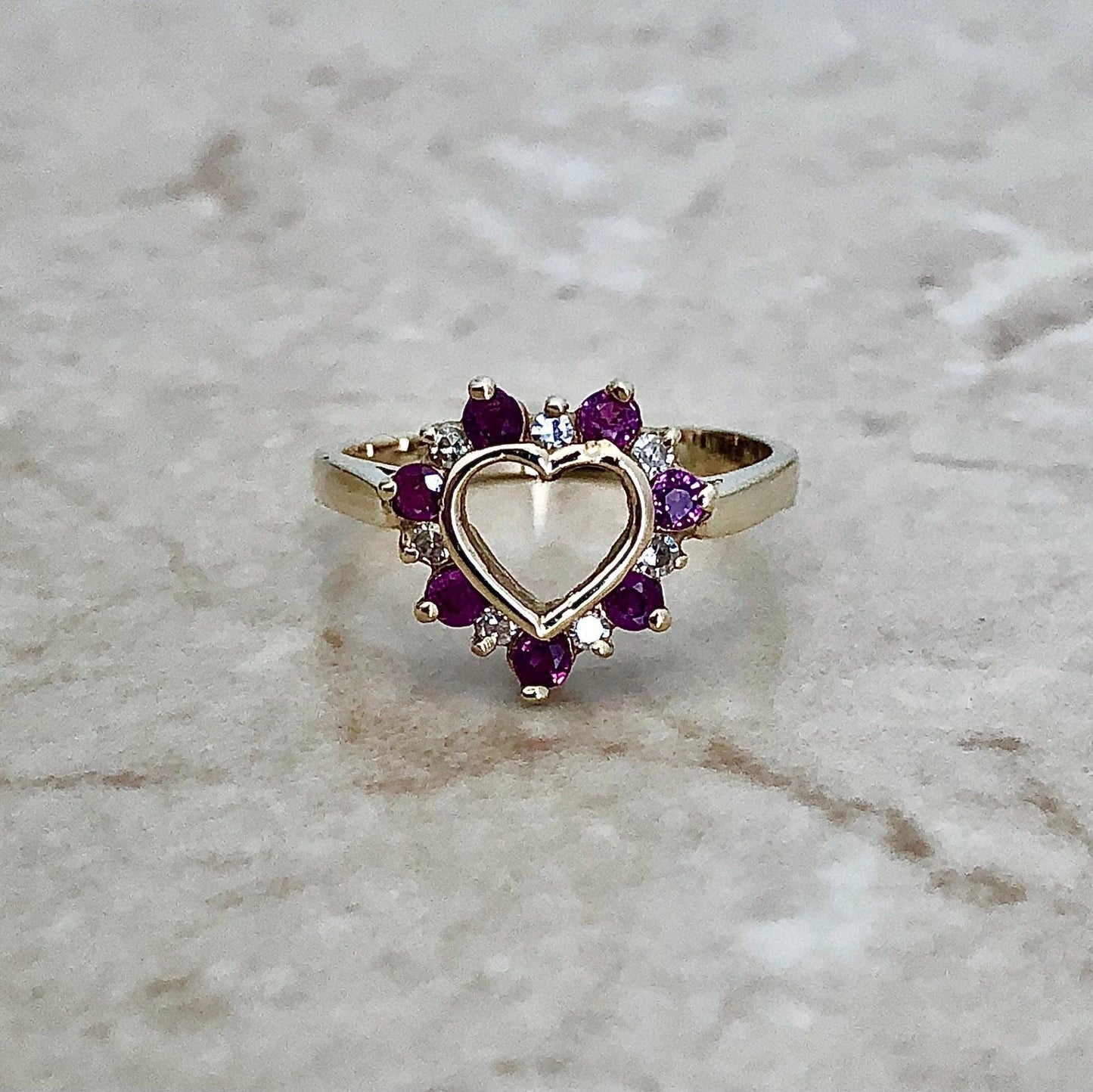 10 Karat Yellow Gold Natural Ruby & Diamond Heart Ring - WeilJewelry