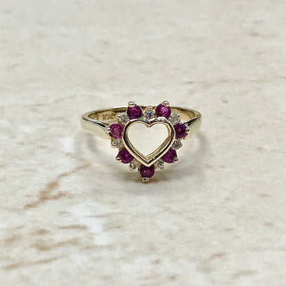 10 Karat Yellow Gold Natural Ruby & Diamond Heart Ring - WeilJewelry