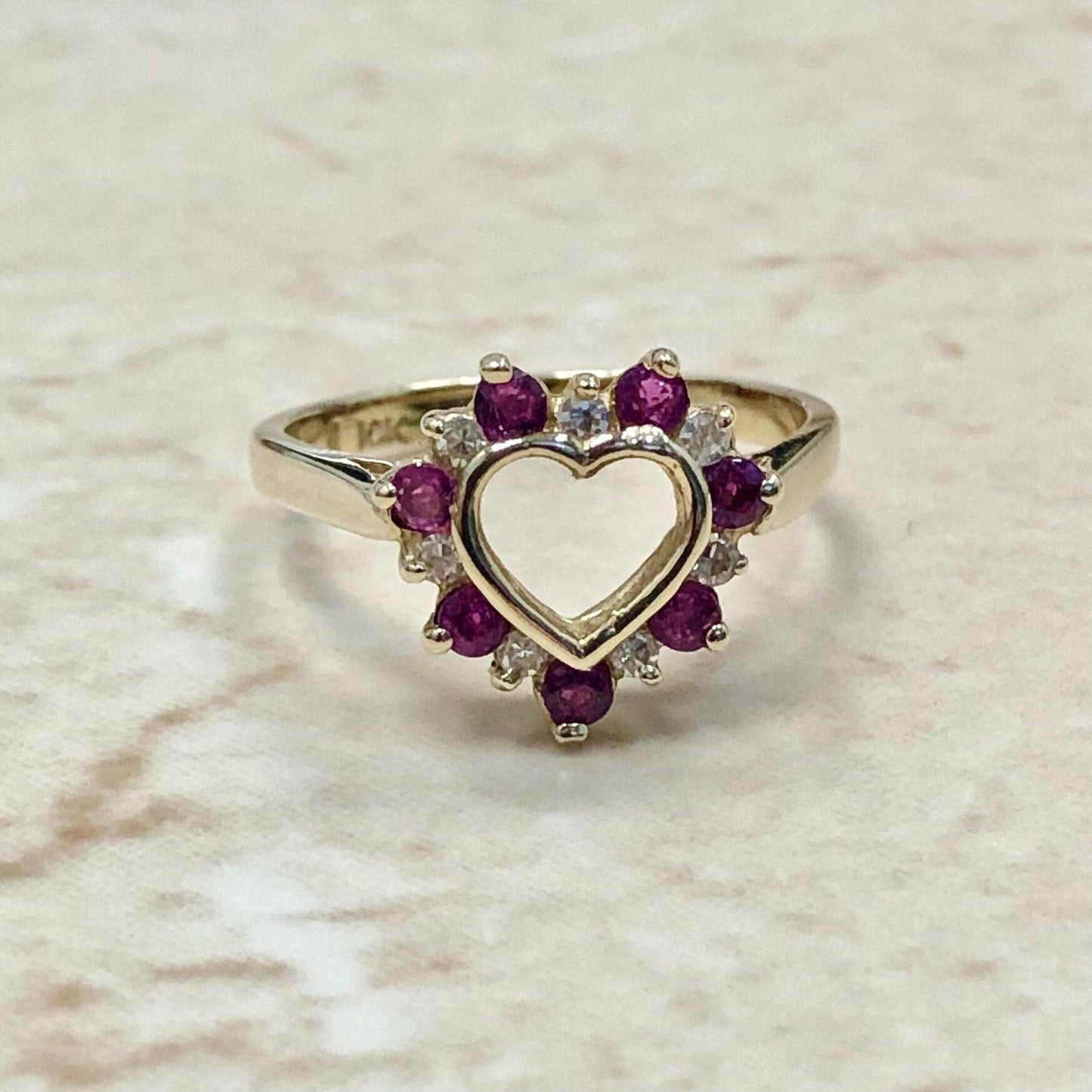 10 Karat Yellow Gold Natural Ruby & Diamond Heart Ring - WeilJewelry