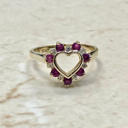 10 Karat Yellow Gold Natural Ruby & Diamond Heart Ring - WeilJewelry