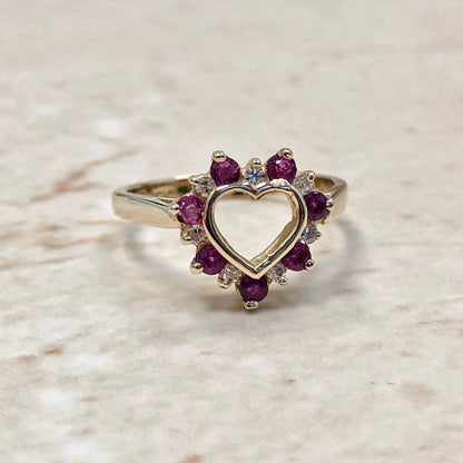 10 Karat Yellow Gold Natural Ruby & Diamond Heart Ring - WeilJewelry