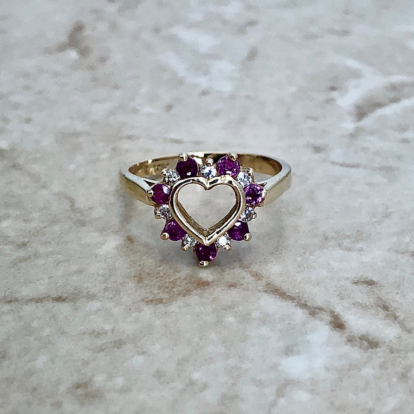 10 Karat Yellow Gold Natural Ruby & Diamond Heart Ring - WeilJewelry