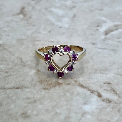 10 Karat Yellow Gold Natural Ruby & Diamond Heart Ring - WeilJewelry