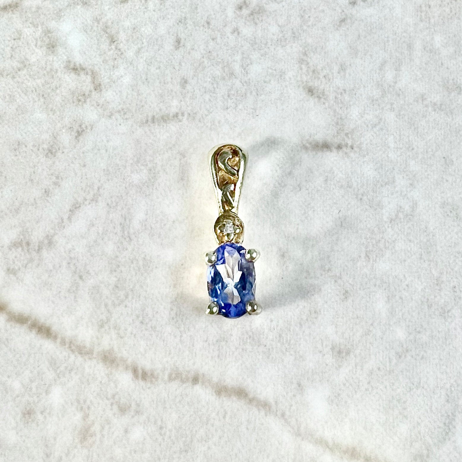 10 Karat Yellow Gold Oval Tanzanite & Diamond Solitaire Pendant - WeilJewelry