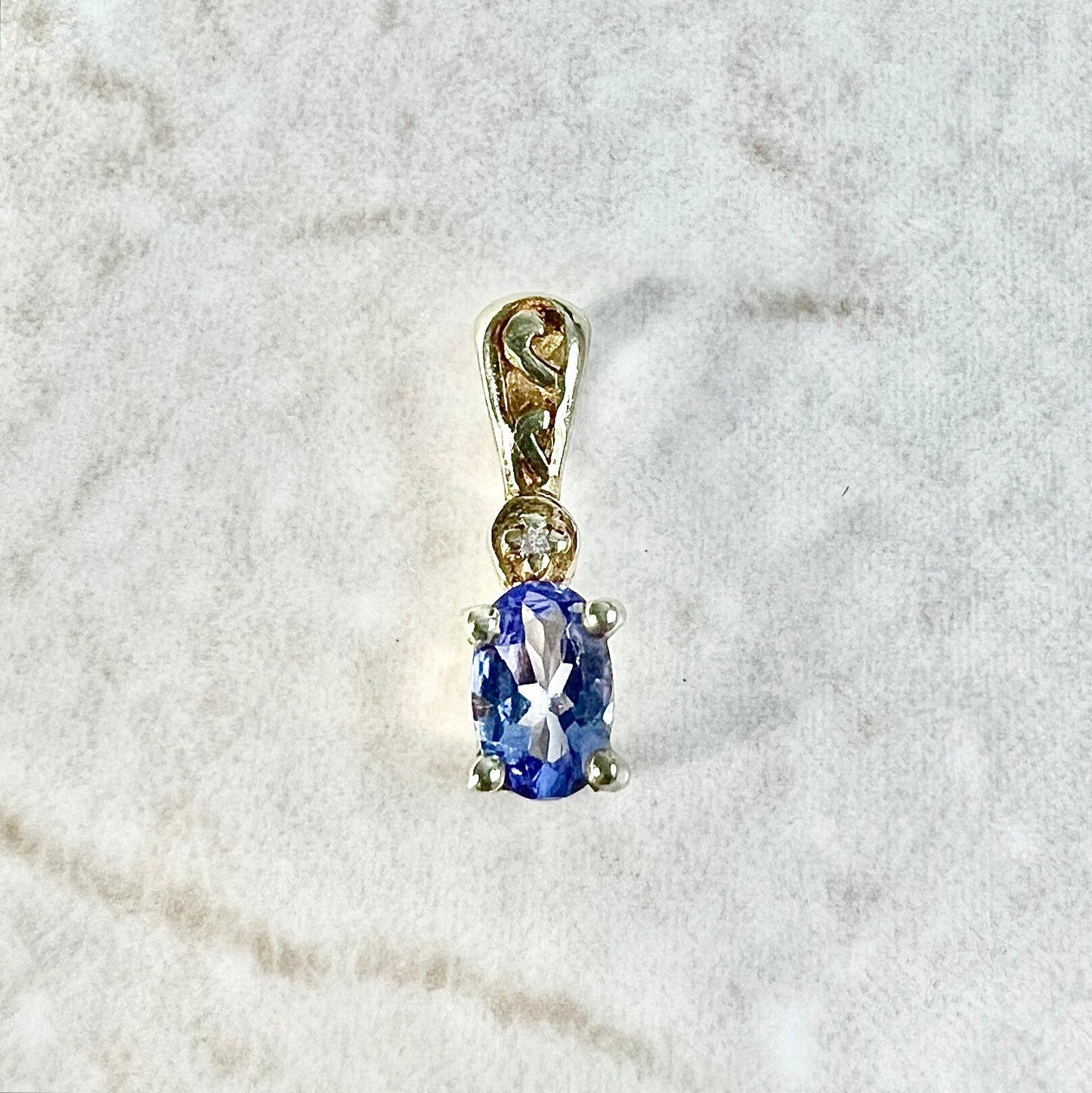 10 Karat Yellow Gold Oval Tanzanite & Diamond Solitaire Pendant - WeilJewelry