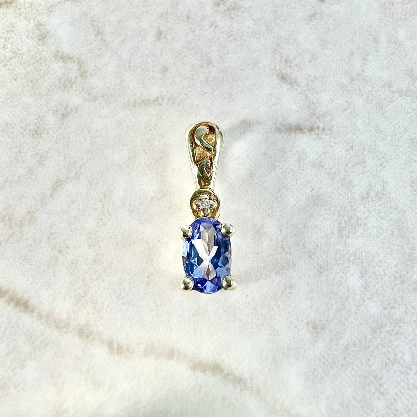 10 Karat Yellow Gold Oval Tanzanite & Diamond Solitaire Pendant - WeilJewelry