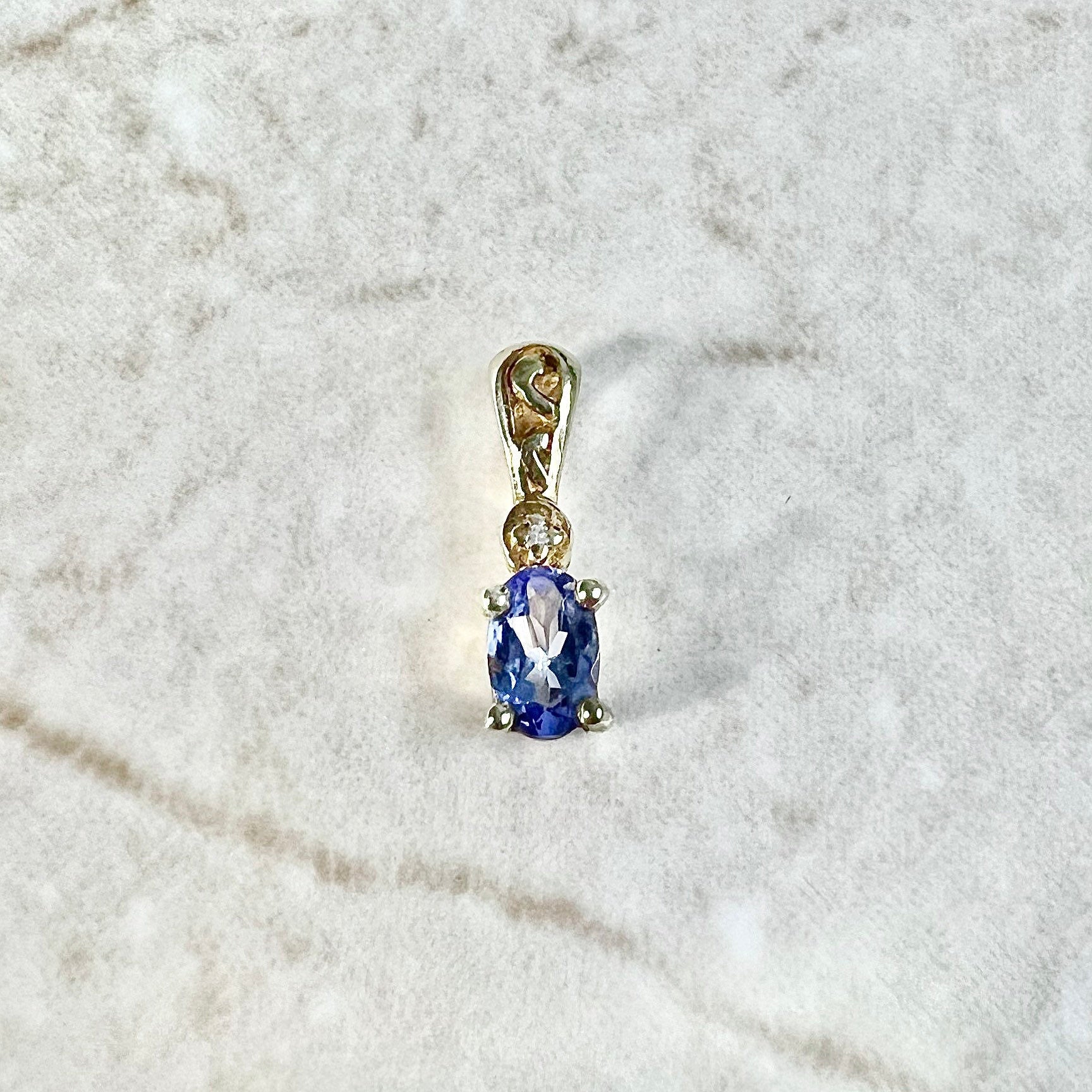 10 Karat Yellow Gold Oval Tanzanite & Diamond Solitaire Pendant - WeilJewelry