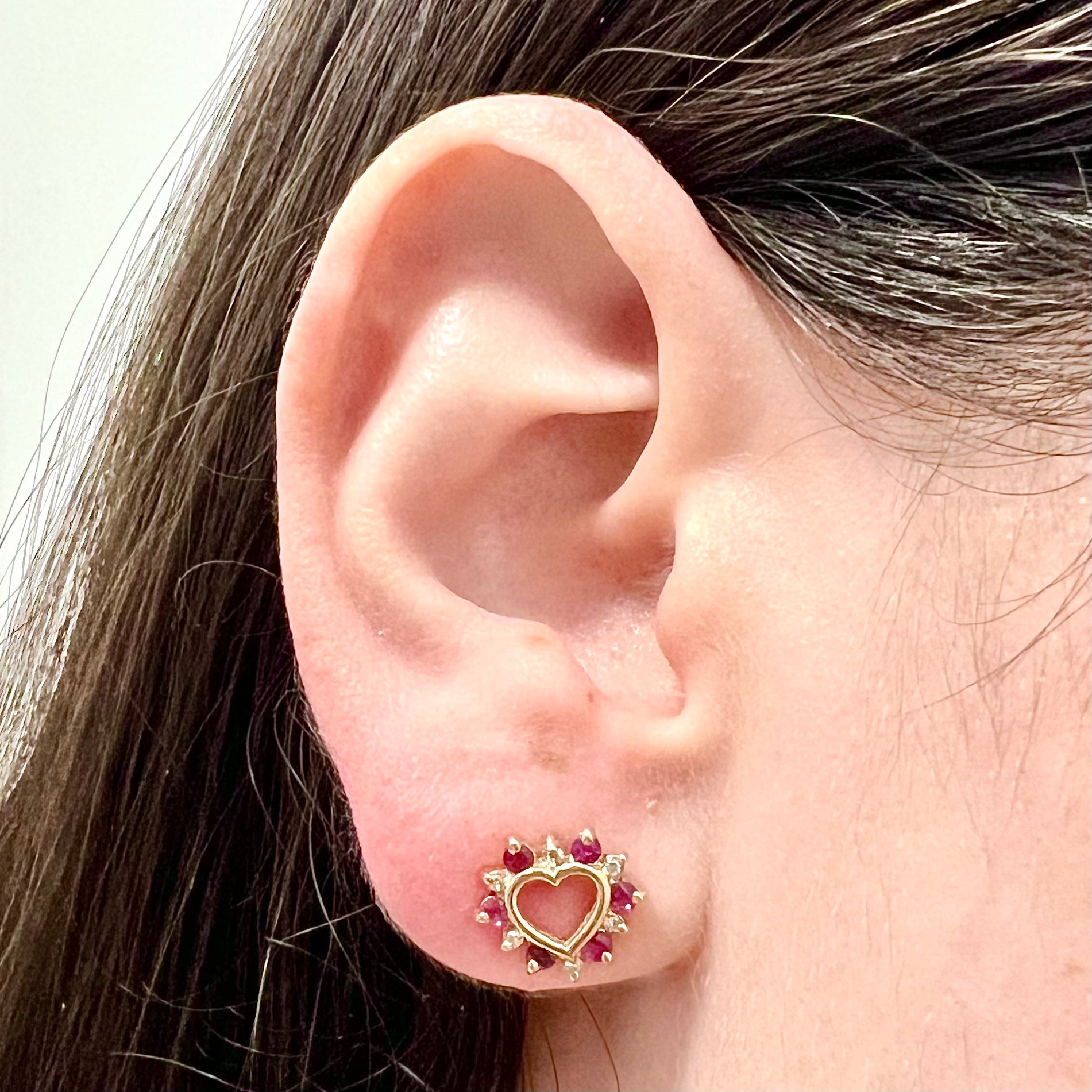 10 Karat Yellow Gold Ruby & Diamond Heart Stud Earrings - WeilJewelry