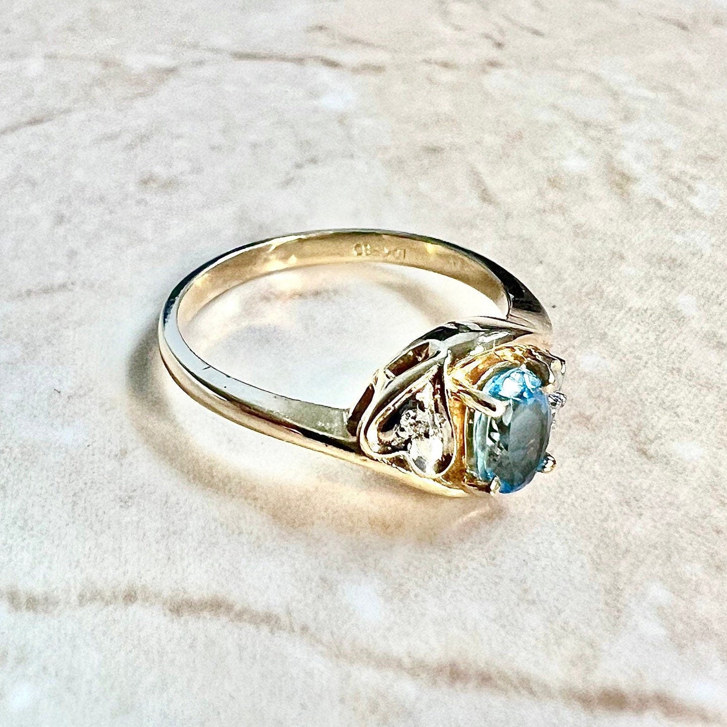 10K Swiss Blue Topaz Ring - Yellow Gold Blue Topaz Heart Ring - Blue Topaz Solitaire Ring - Blue Topaz Cocktail Ring - Valentine’s Gifts