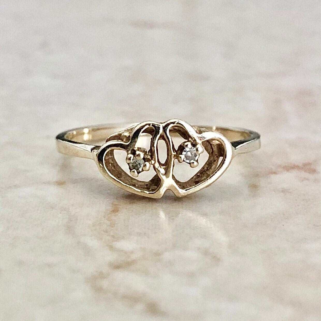 10 Karat Yellow Gold Toi & Moi Diamond Heart Ring - WeilJewelry