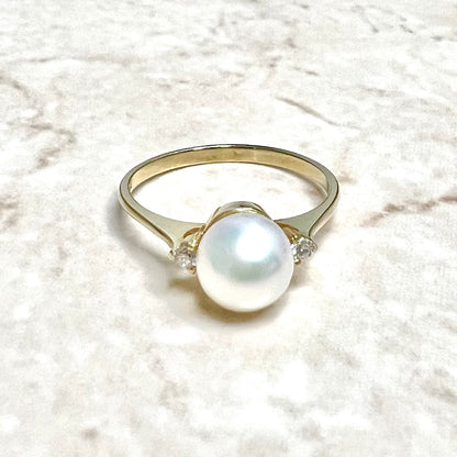 14 Karat Pearl & Diamond Three-Stone Ring - WeilJewelry