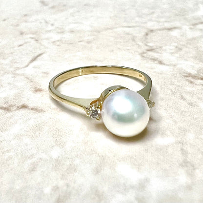 14 Karat Pearl & Diamond Three - Stone Ring - WeilJewelry