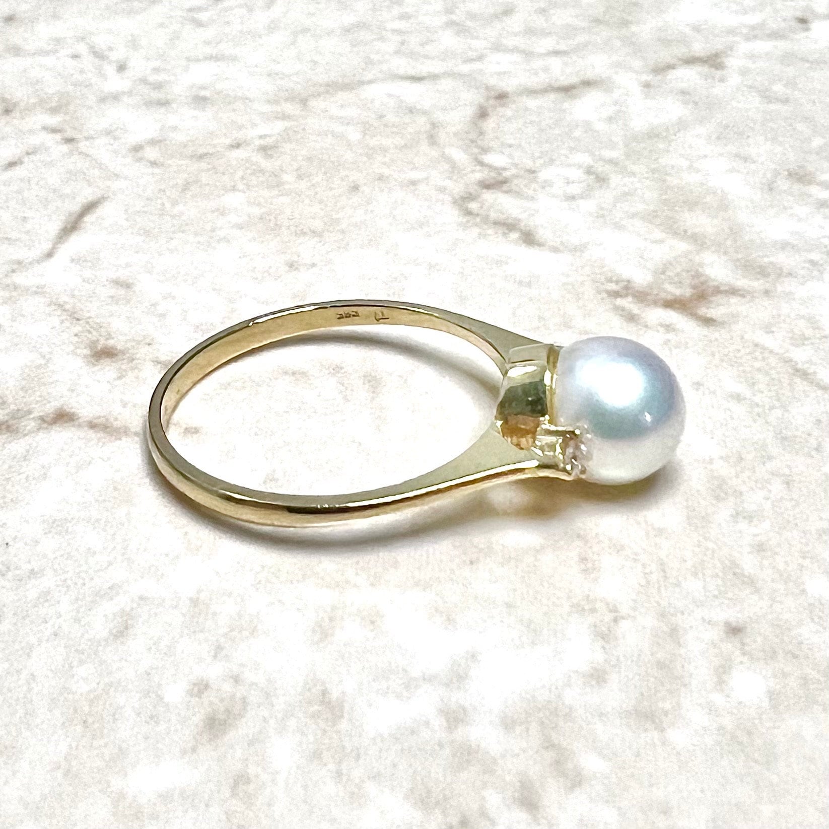 14 Karat Pearl & Diamond Three-Stone Ring - WeilJewelry